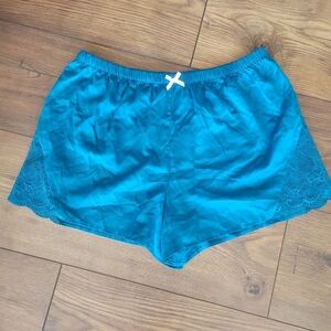 Satin Sleep Shorts Lace Detail, Medium Teal Blue